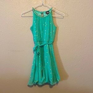 Girls turquoise with gold detail dress size 8